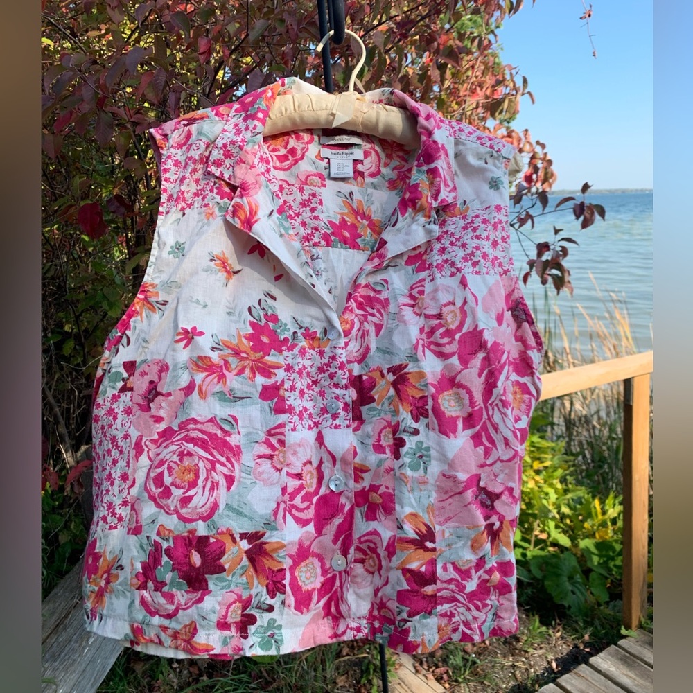Haute Hippie Floral Pink and Red Linen Top